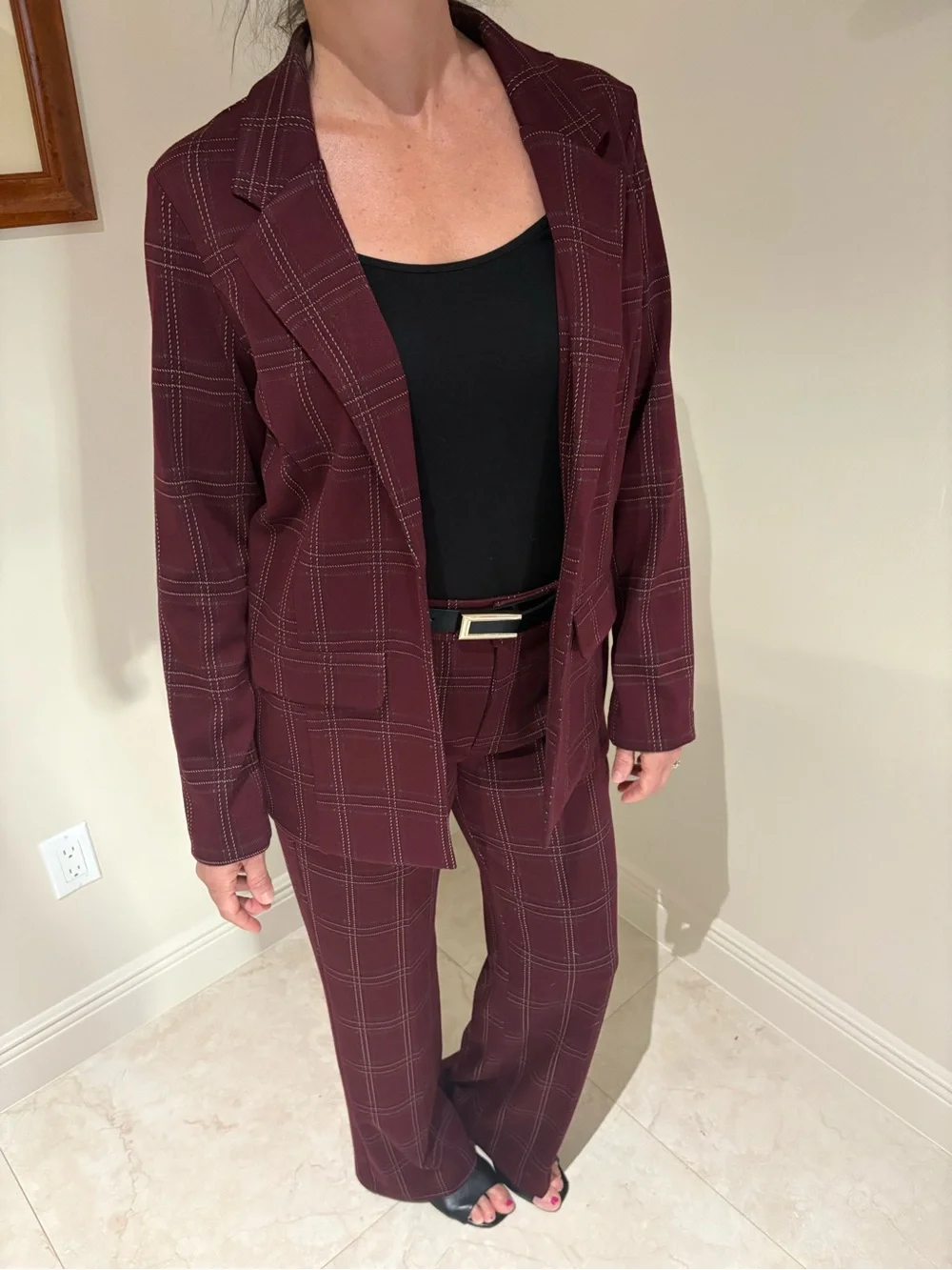 Liverpool Women's Burgundy Plaid Pantsuit SET